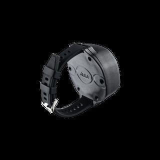 Digital sports watch with round silver and black case